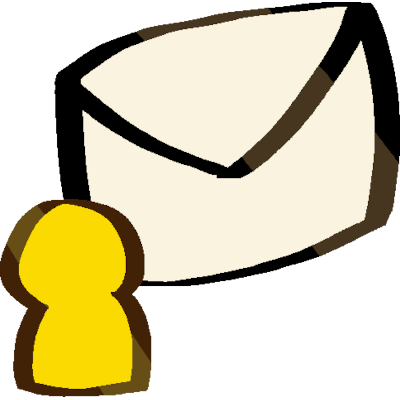 The image has a beige mail symbol. On the left bottom there's a silhouette of a person.